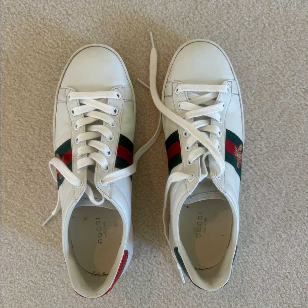 Gucci White Sneakers with Red and Green Stripes